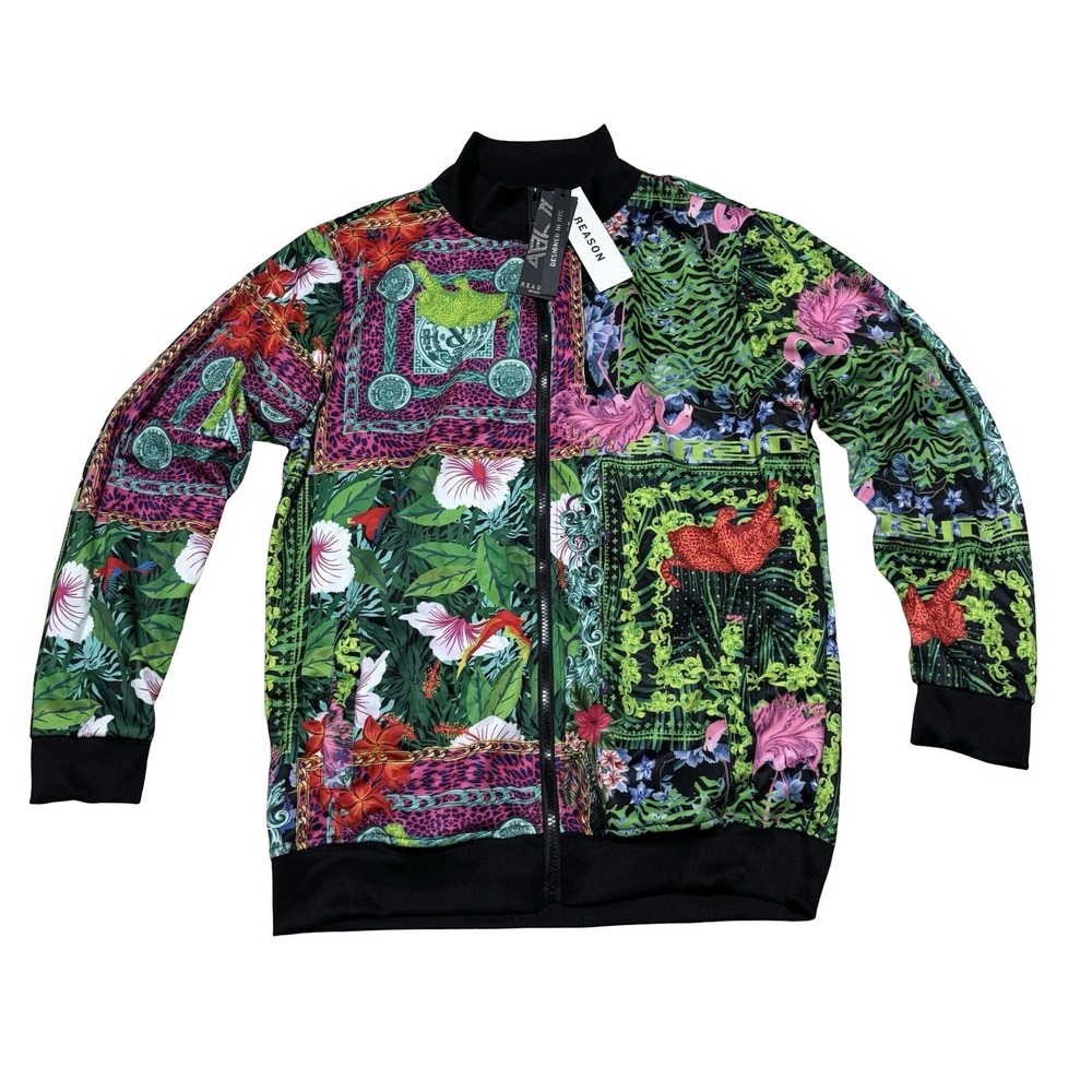 REASON Brand Men's Tropical Floral Track‎ Jacket Full Zip Size Large 22 x 29